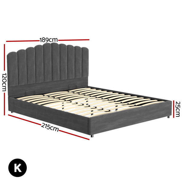 Artiss Bed Frame King Size Velvet Grey Fion Bedroom Furniture King Bed Frames