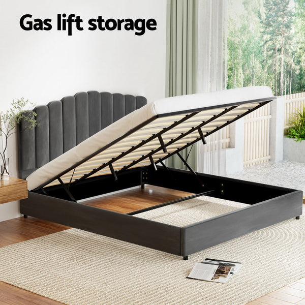 Artiss Bed Frame King Size Velvet Grey Fion Bedroom Furniture King Bed Frames