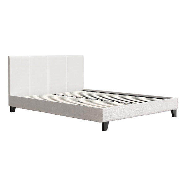 Acrylic Boucle Fabric Queen Bed Frame With Foam Padding And Wooden Slat Base Queen Bed Frames