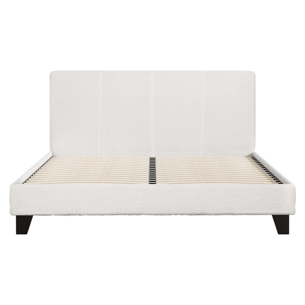 Acrylic Boucle Fabric Queen Bed Frame With Foam Padding And Wooden Slat Base Queen Bed Frames