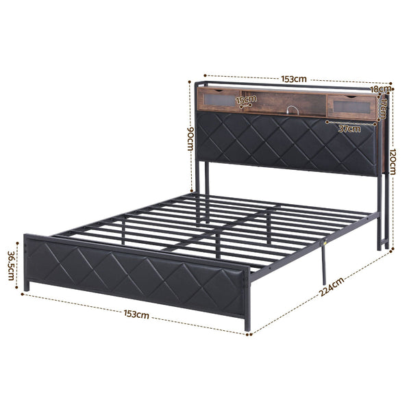 Artiss Queen Bed Frame With Storage Headboard And Led Lights Black Queen Bed Frames