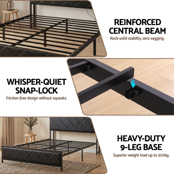 Artiss Queen Bed Frame With Storage Headboard And Led Lights Black Queen Bed Frames