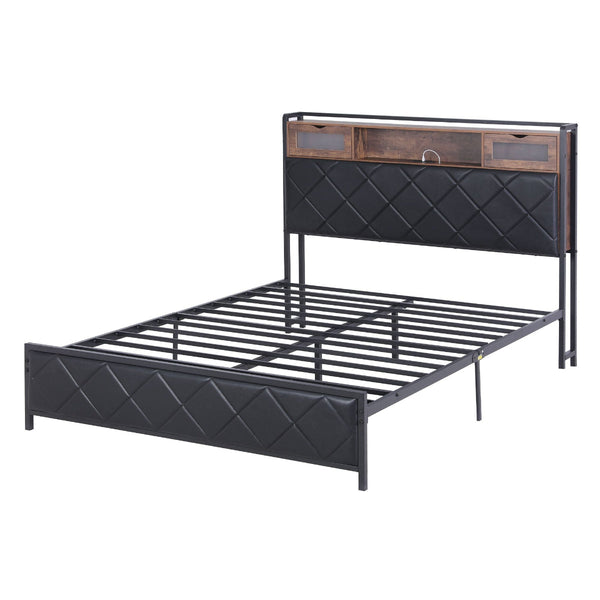 Artiss Queen Bed Frame With Storage Headboard And Led Lights Black Queen Bed Frames