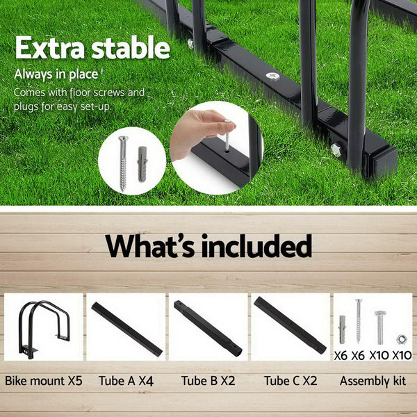 Weisshorn 5 Bike Stand Rack Black Steel Floor Parking Holder Bicycle Stands & Storage