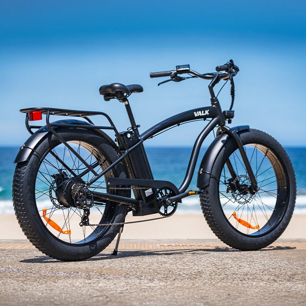 Valk Electric Fat Tyre Cruiser Bike Ebike With Throttle Matte Black Bicycles