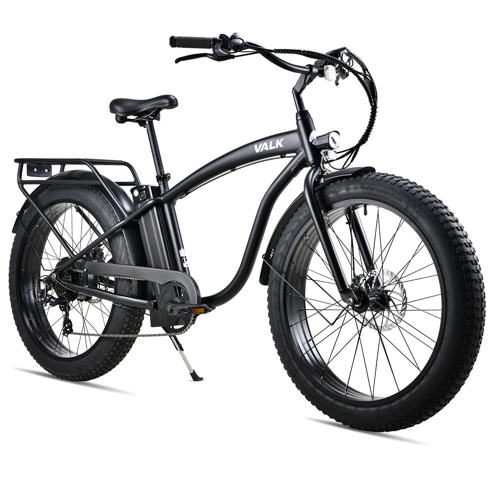Valk Electric Fat Tyre Cruiser Bike Ebike With Throttle Matte Black Bicycles