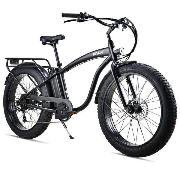 Valk Electric Fat Tyre Cruiser Bike Ebike With Throttle Matte Black Bicycles