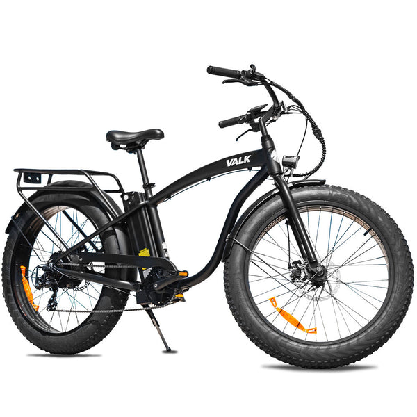 Valk Electric Fat Tyre Cruiser Bike Ebike With Throttle Matte Black Bicycles