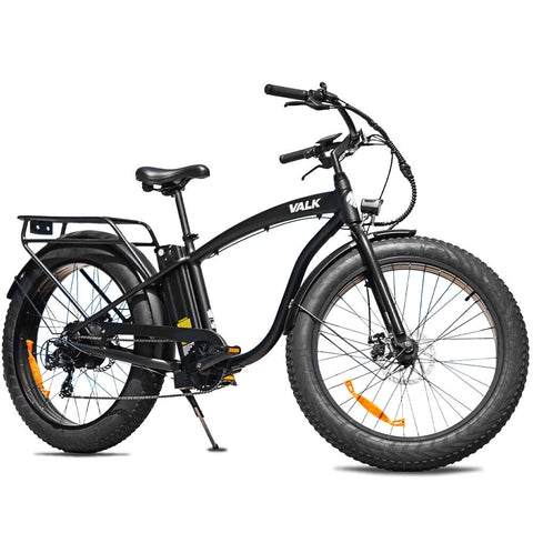 Valk Electric Fat Tyre Cruiser Bike Ebike With Throttle Matte Black Bicycles