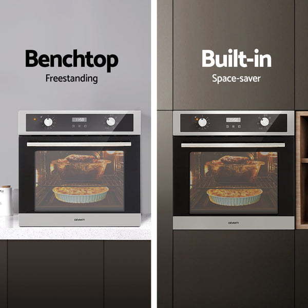 Devanti Electric Built In Wall Oven 80L Convection Grill Stainless Steel Ovens