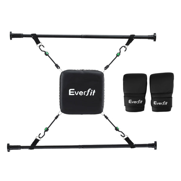 Everfit Doorway Punching Bag Adjustable Apartment Friendly With Boxing Gloves Black Punching Bags