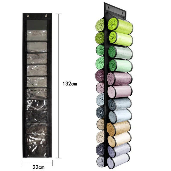 Hanging Storage Bag Black Double Sided Multi Purpose Cloth Organizer With 24 Grids Hanging Closet Storage