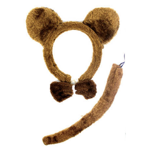 Br Costumes Brown Bear Ears Headband W Bow Tail Animal Halloween Party Hair Accessory Unisex Costumes