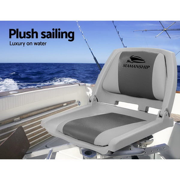 Seamanship 2X Folding Marine Swivel Low Back 4Cm Padding Grey Boat Seats