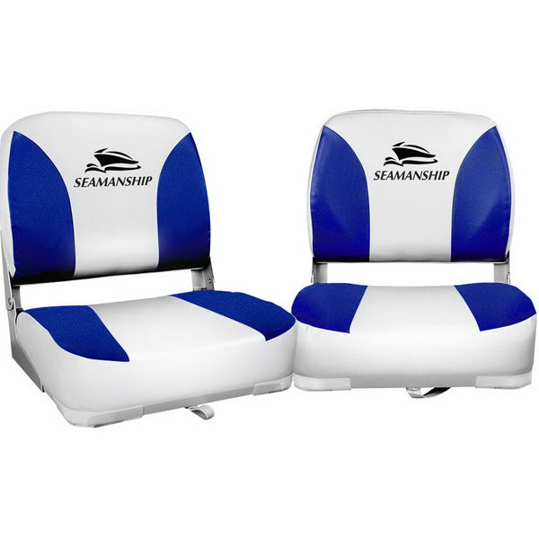 Seamanship 2X Folding Marine Swivel Low Back 13Cm Padding White Blue Boat Seats