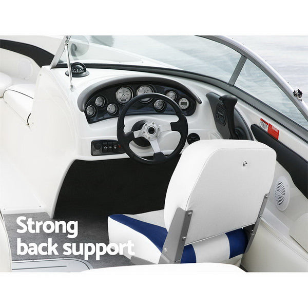 Seamanship 2X Folding Marine Swivel Low Back 13Cm Padding White Blue Boat Seats