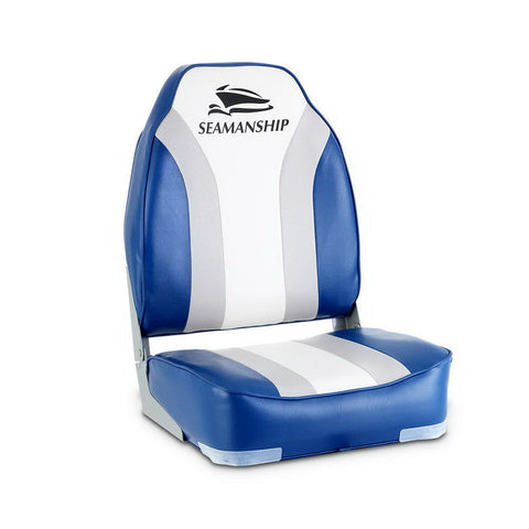 Seamanship 2X Folding Marine Seat Swivel High Back 12Cm Padding Blue Boat Seats