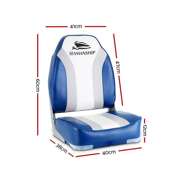 Seamanship 2X Folding Marine Swivel High Back 12Cm Padding Blue Boat Seats