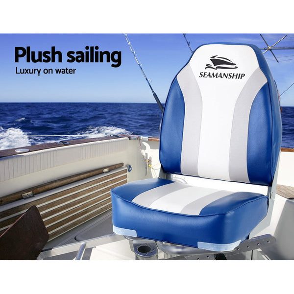 Seamanship 2X Folding Marine Swivel High Back 12Cm Padding Blue Boat Seats