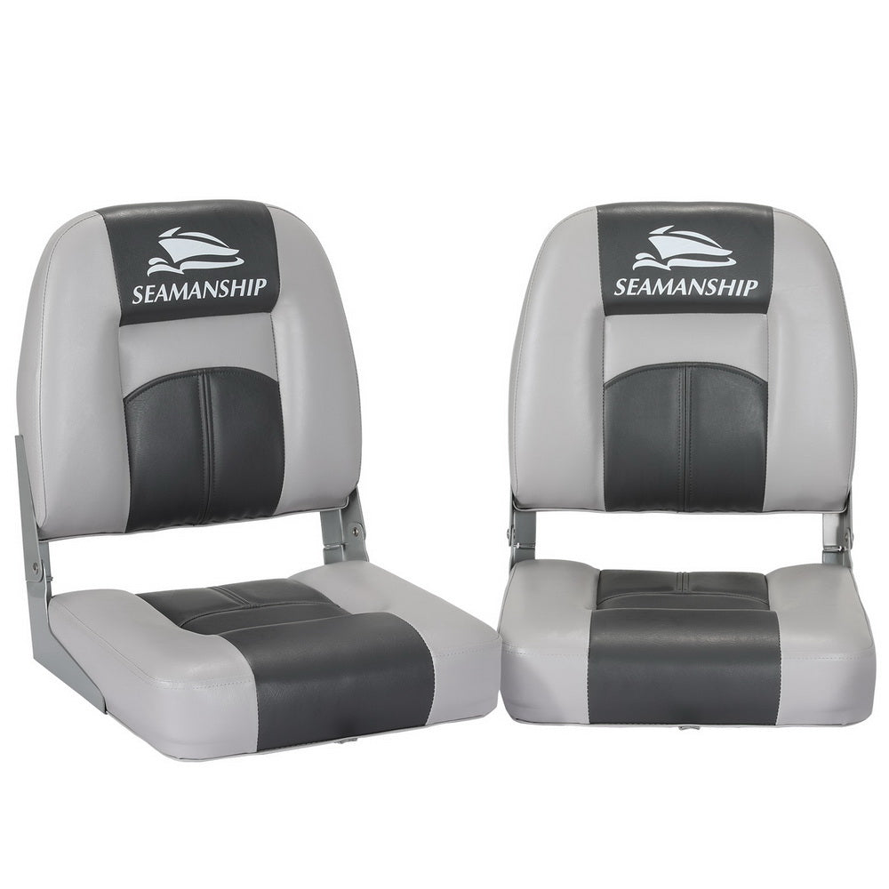 Seamanship 2X Folding Marine Swivel Low Back 10Cm Padding Charcoal Boat Seats