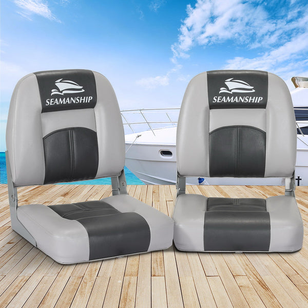 Seamanship 2X Folding Marine Swivel Low Back 10Cm Padding Charcoal Boat Seats