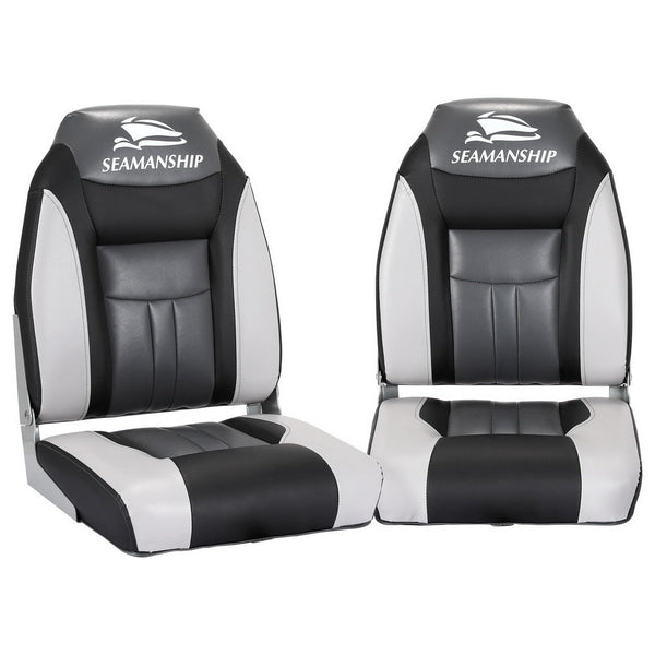 Seamanship 2X Folding Marine Seat Swivel High Back 12Cm Padding Black Boat Seats