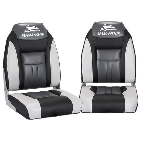 Seamanship 2X Folding Marine Seat Swivel High Back 12Cm Padding Black Boat Seats