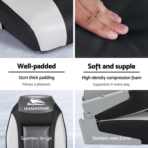 Seamanship 2X Folding Marine Seat Swivel High Back 12Cm Padding Black Boat Seats