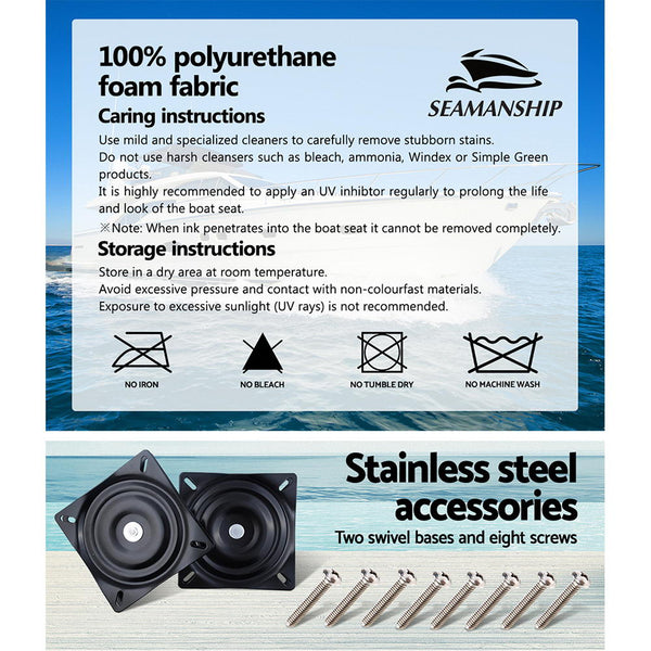Seamanship 2X Folding Marine Seat Swivel High Back 12Cm Padding Black Boat Seats
