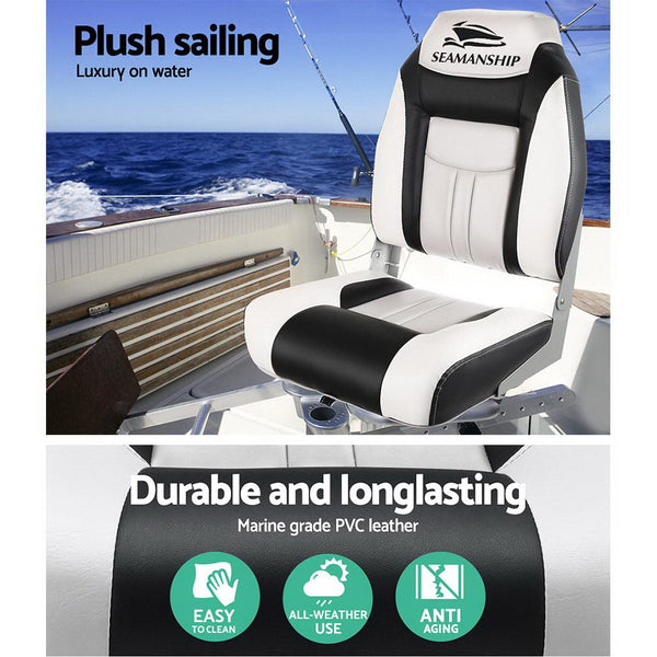 Seamanship 2X Folding Marine Swivel High Back 12Cm Padding Grey Boat Seats