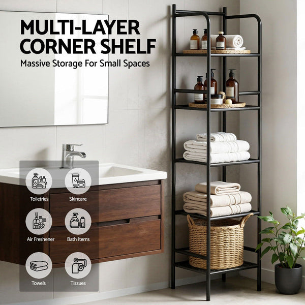 Artiss 5 Tier Floor Standing Corner Shower Caddy Black (Set Of 2) Bath Caddies & Trays