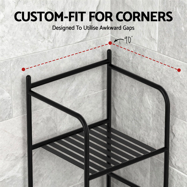Artiss 5 Tier Floor Standing Corner Shower Caddy Black (Set Of 2) Bath Caddies & Trays