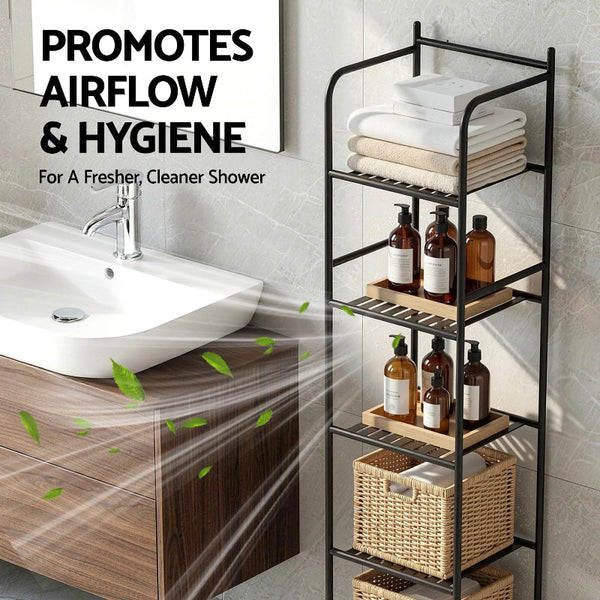 Artiss 5 Tier Floor Standing Corner Shower Caddy Black (Set Of 2) Bath Caddies & Trays