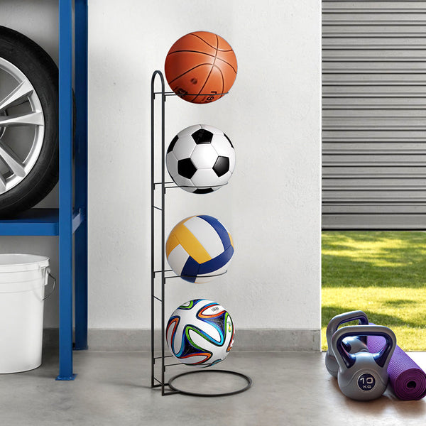 Everfit Ball Storage Rack Sports Equipment Organizer 4 Tier Holder For Garage Gym Black Ball Racks