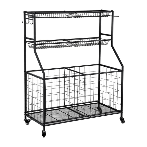 Everfit Sports Equipment Organizer Storage With Wheels Multi Garage Gym Black Storage Bins & Baskets