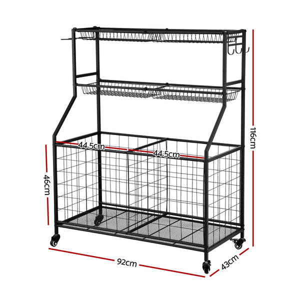 Everfit Sports Equipment Organizer Storage With Wheels Multi Garage Gym Black Storage Bins & Baskets