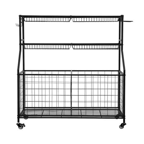 Everfit Sports Equipment Organizer Storage With Wheels Multi Garage Gym Black Storage Bins & Baskets