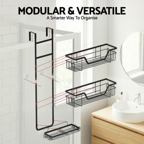 Artiss 2X 3 Tier Over The Door Shower Caddy Black Bathroom Storage Organizer Bath Caddies & Trays