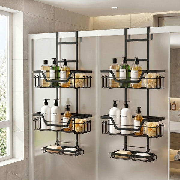 Artiss 2X 3 Tier Over The Door Shower Caddy Black Bathroom Storage Organizer Bath Caddies & Trays