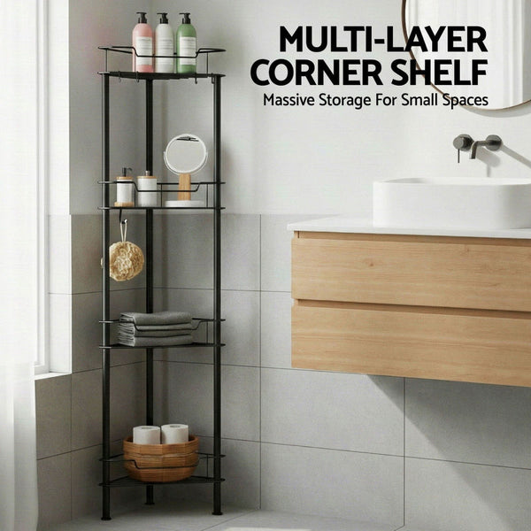 Artiss 2X Floor Standing Shower Caddy 4 Tier Rustproof Bathroom Storage Black Bath Caddies & Trays