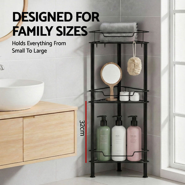 Artiss 2X Floor Standing Shower Caddy 4 Tier Rustproof Bathroom Storage Black Bath Caddies & Trays