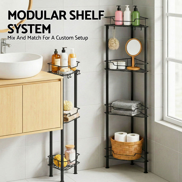 Artiss 2X Floor Standing Shower Caddy 4 Tier Rustproof Bathroom Storage Black Bath Caddies & Trays