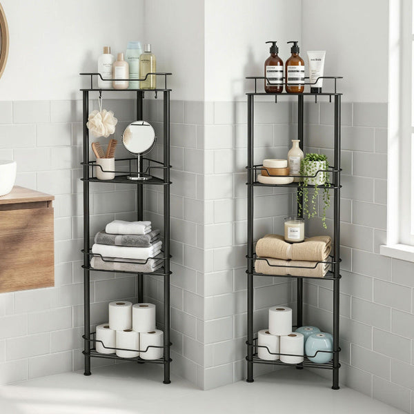 Artiss 2X Floor Standing Shower Caddy 4 Tier Rustproof Bathroom Storage Black Bath Caddies & Trays