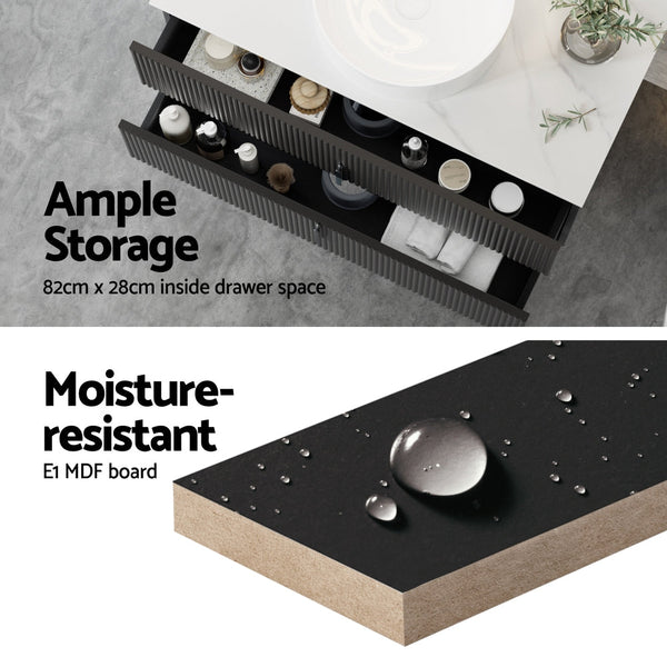 Cefito Vanity Unit 900Mm Bathroom Cabinet Storage Wall Hung Black Timber Front Bathroom Sinks