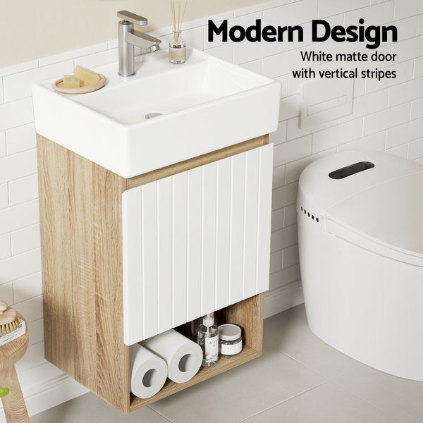 Cefito Vanity Unit 445Mm Basin Bathroom Cabinet Storage Wall Hung Sink White Bathroom Sinks