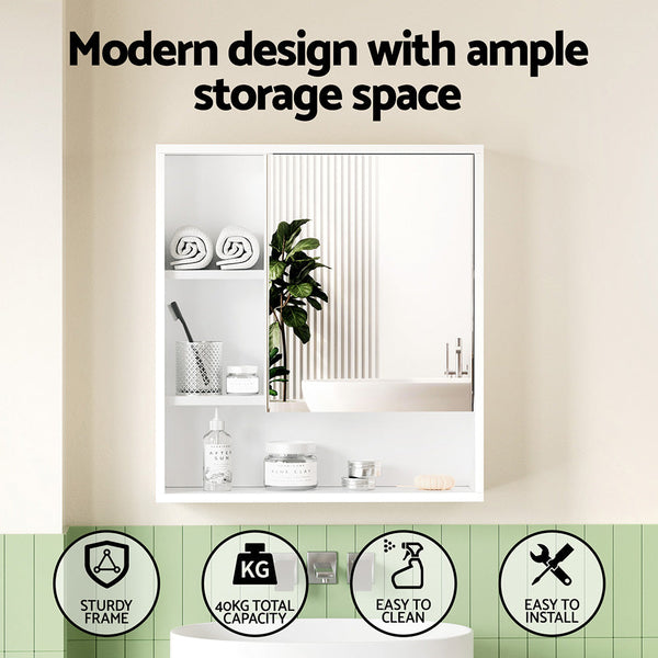Cefito Bathroom Mirror Cabinet Mirrored Medicine Adjustable Shelf Wall Mounted 560Mm White Mirrors