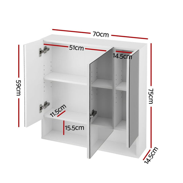 Cefito Bathroom Mirror Cabinet Medicine Adjustable Shelves Wall Hung 700X750mm White Mirrors