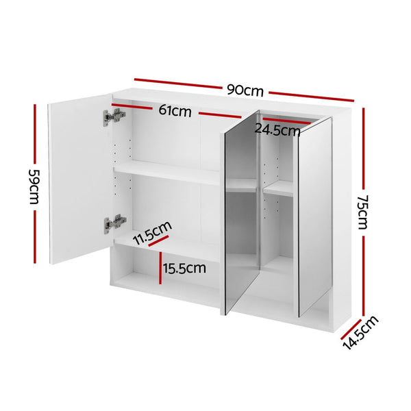 Cefito Bathroom Mirror Cabinet Medicine Adjustable Shelves Wall Hung 900X750mm White Mirrors