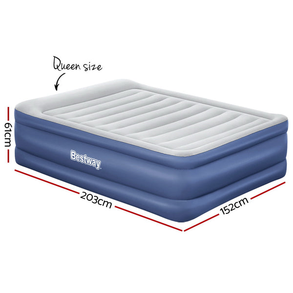 Bestway Air Mattress Queen Inflatable Bed 61Cm Airbed Blue Inflatable Mattresses & Airbeds