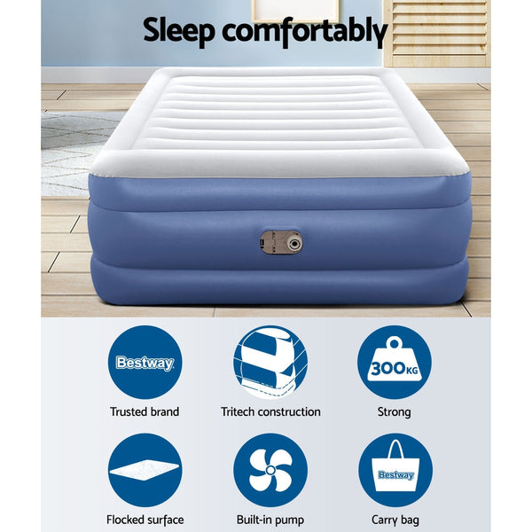Bestway Air Mattress Queen Inflatable Bed 61Cm Airbed Blue Inflatable Mattresses & Airbeds